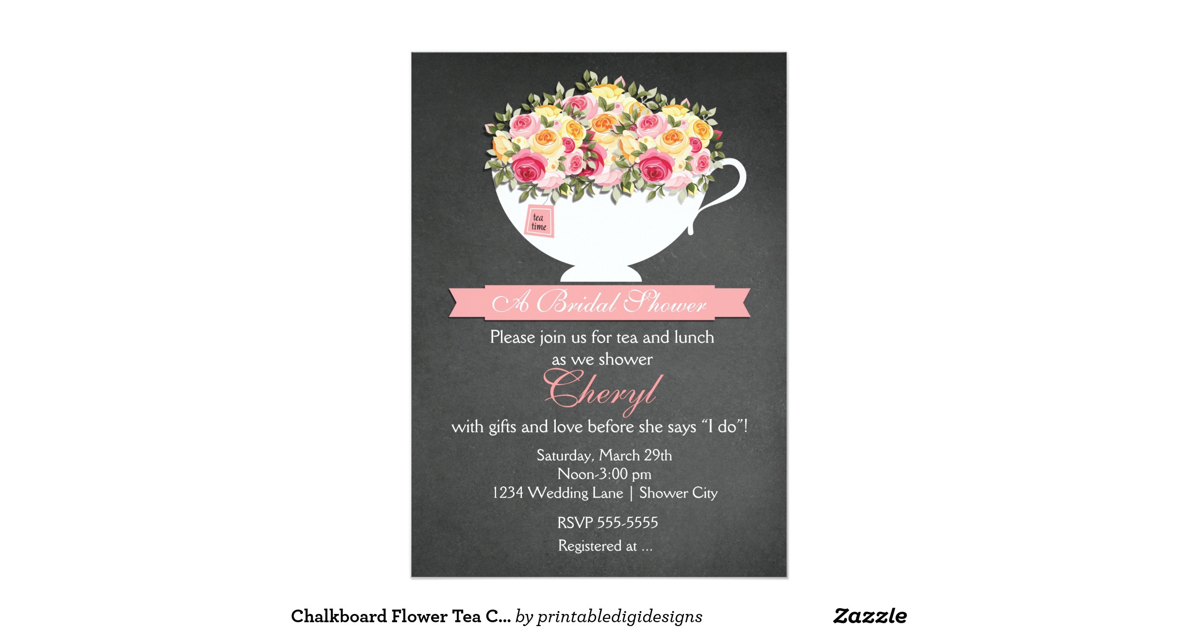 chalkboard flower tea cup bridal shower invitation 161451446810471924