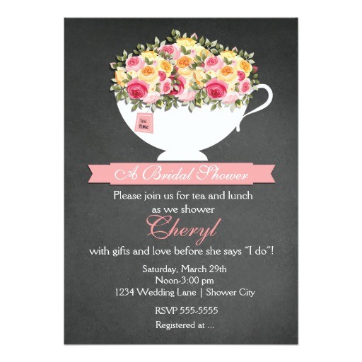 chalkboard flower tea cup bridal shower invitation 161451446810471924