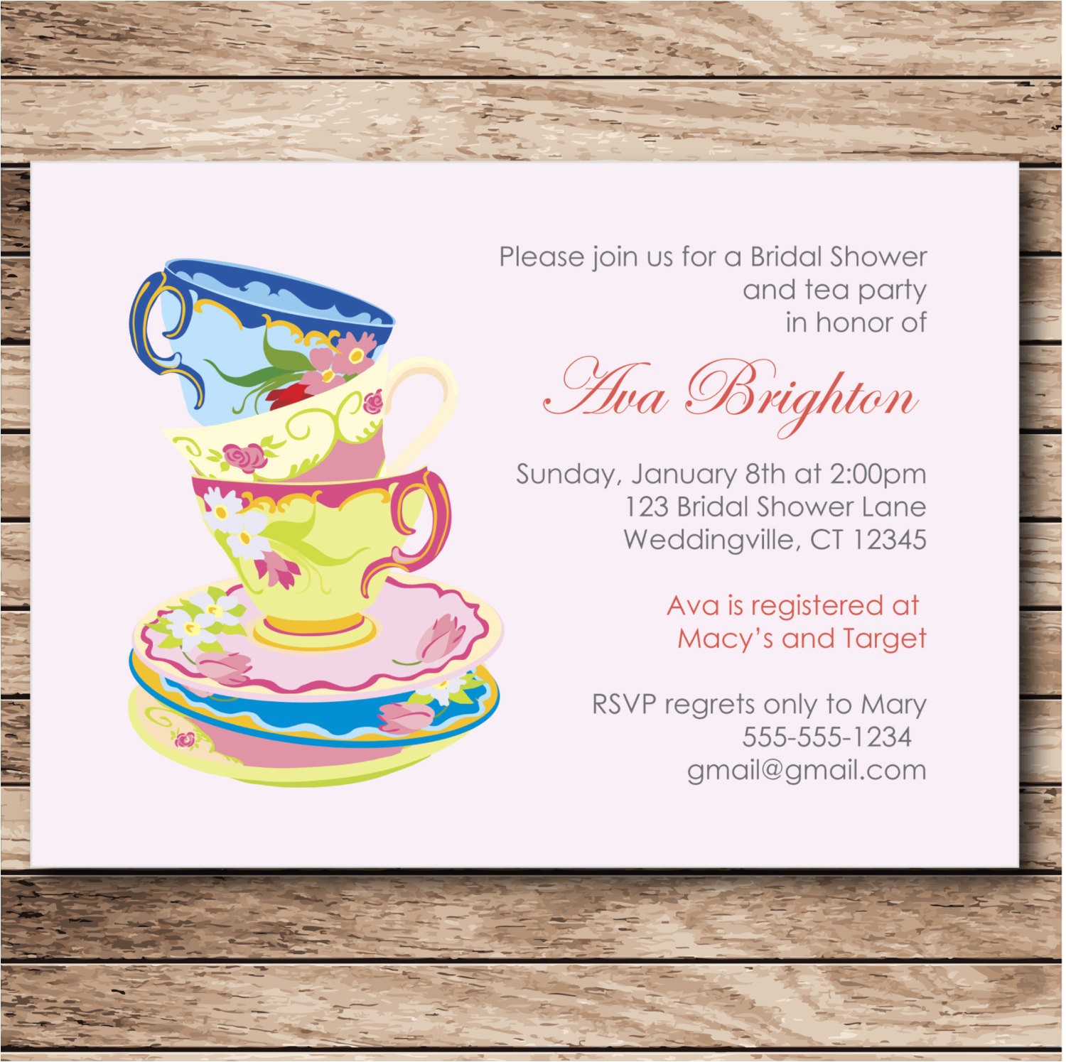 tea cup bridal shower invitation