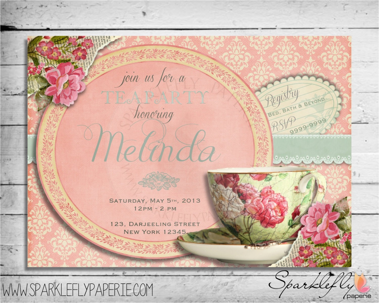 vintage tea cup invitation for bridal