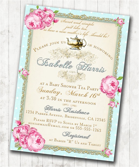 diy tea party baby shower invitations