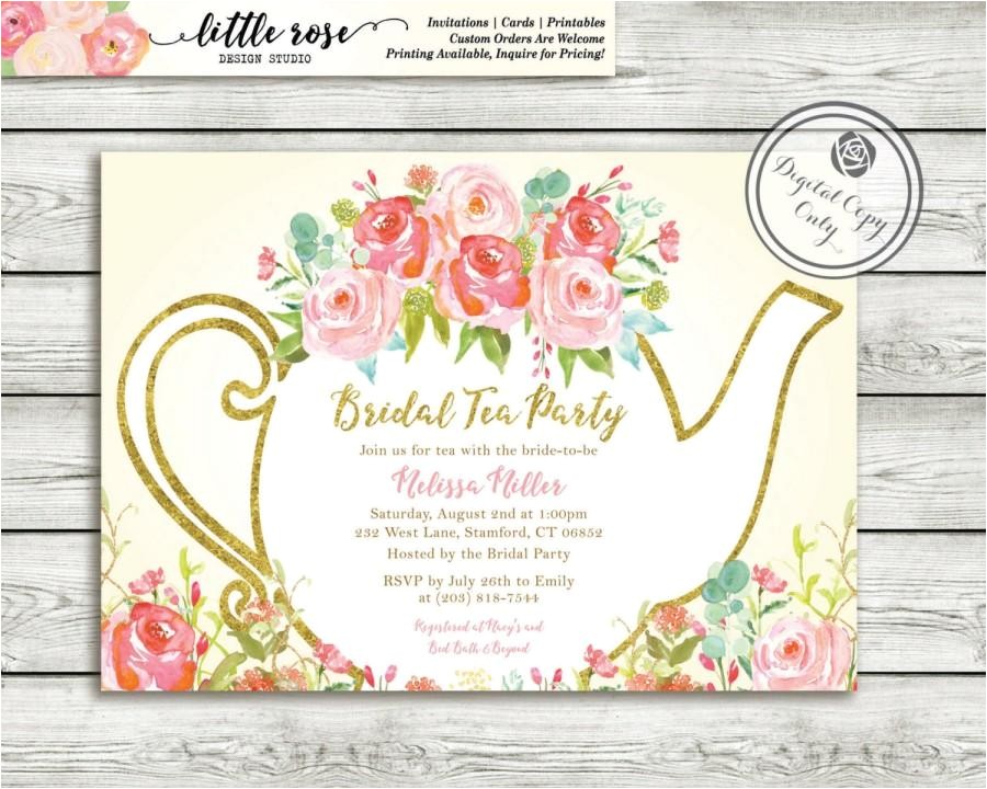 garden tea party bridal shower invitation high tea invite bridal tea wedding shower hand painted roses printable lr1051