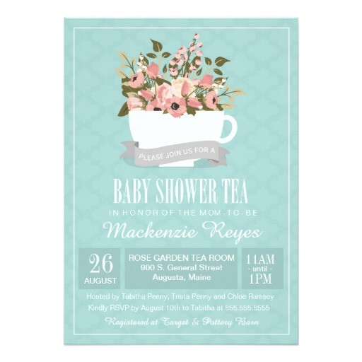 floral teacup baby shower tea invitation