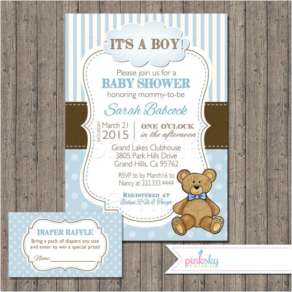 boy teddy bear baby shower invitation