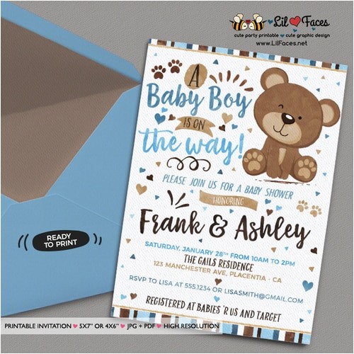 blue and brown little bear baby shower invitation blue and brown bear invitation diy printable couples blue and brown bear baby shower invitation
