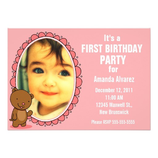 1st birthday invitation teddy bear pink 161807169059923199