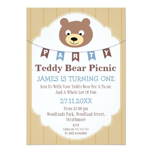boys teddy bear picnic 1st birthday invitation 161674123218447425