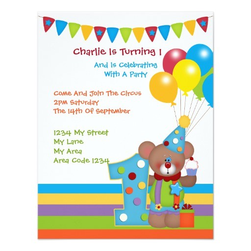 teddy bear clown first birthday party invitation 161319903974007024