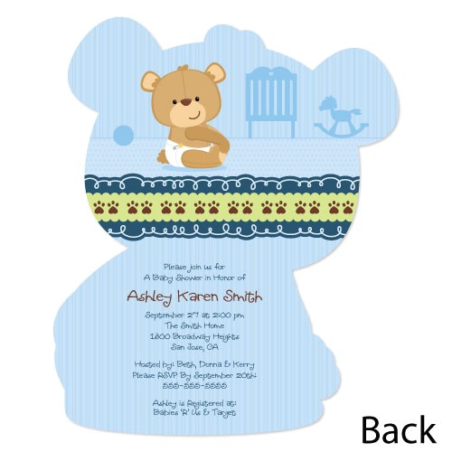 boy teddy bear shaped baby shower invites