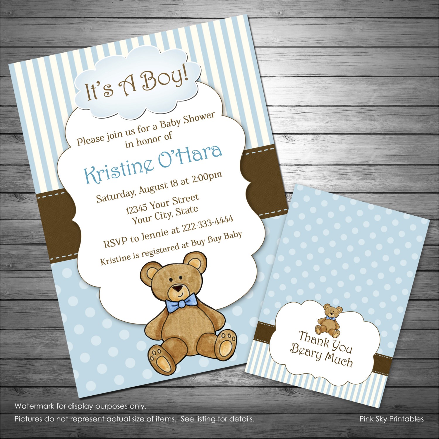 boy teddy bear baby shower invitation