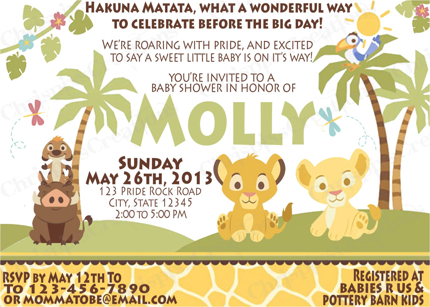 baby lion king baby shower invitations