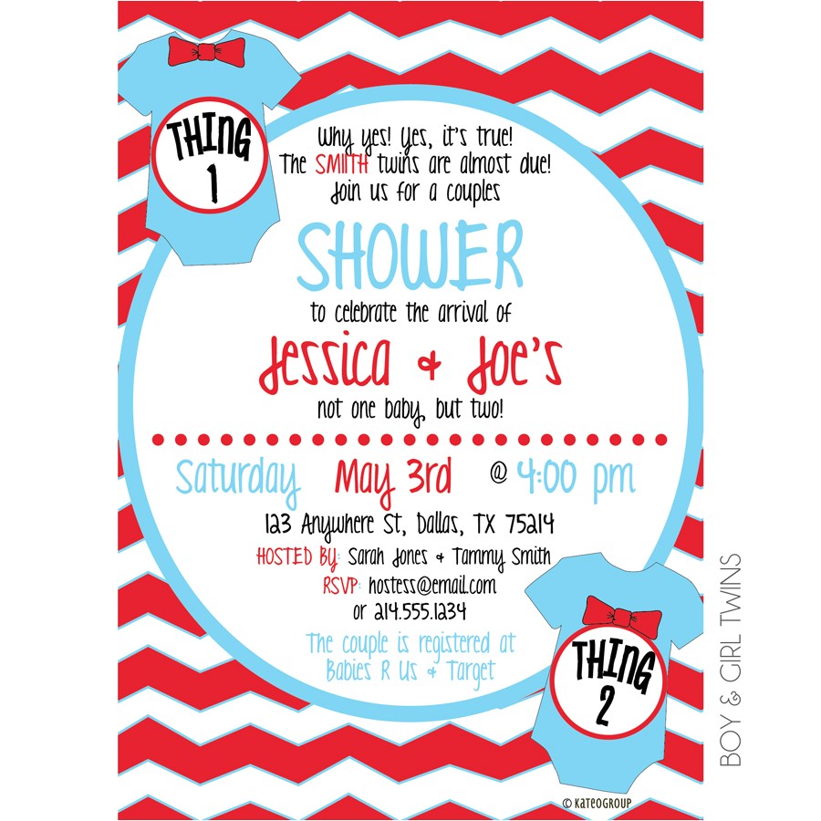 Thing 1 and Thing 2 Baby Shower Invitation Template Thing E Thing Two Baby Shower Invitation