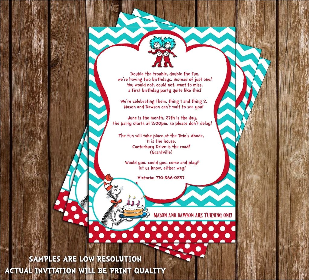 Thing One Thing Two Birthday Invitations Novel Concept Designs Cat In the Hat Thing 1 and Thing