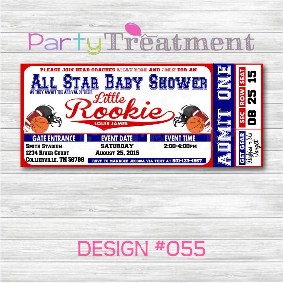 all star sports baby shower ticket