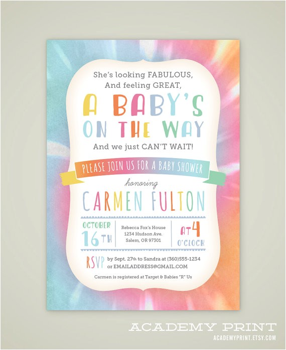 printable tie dye baby shower invitation
