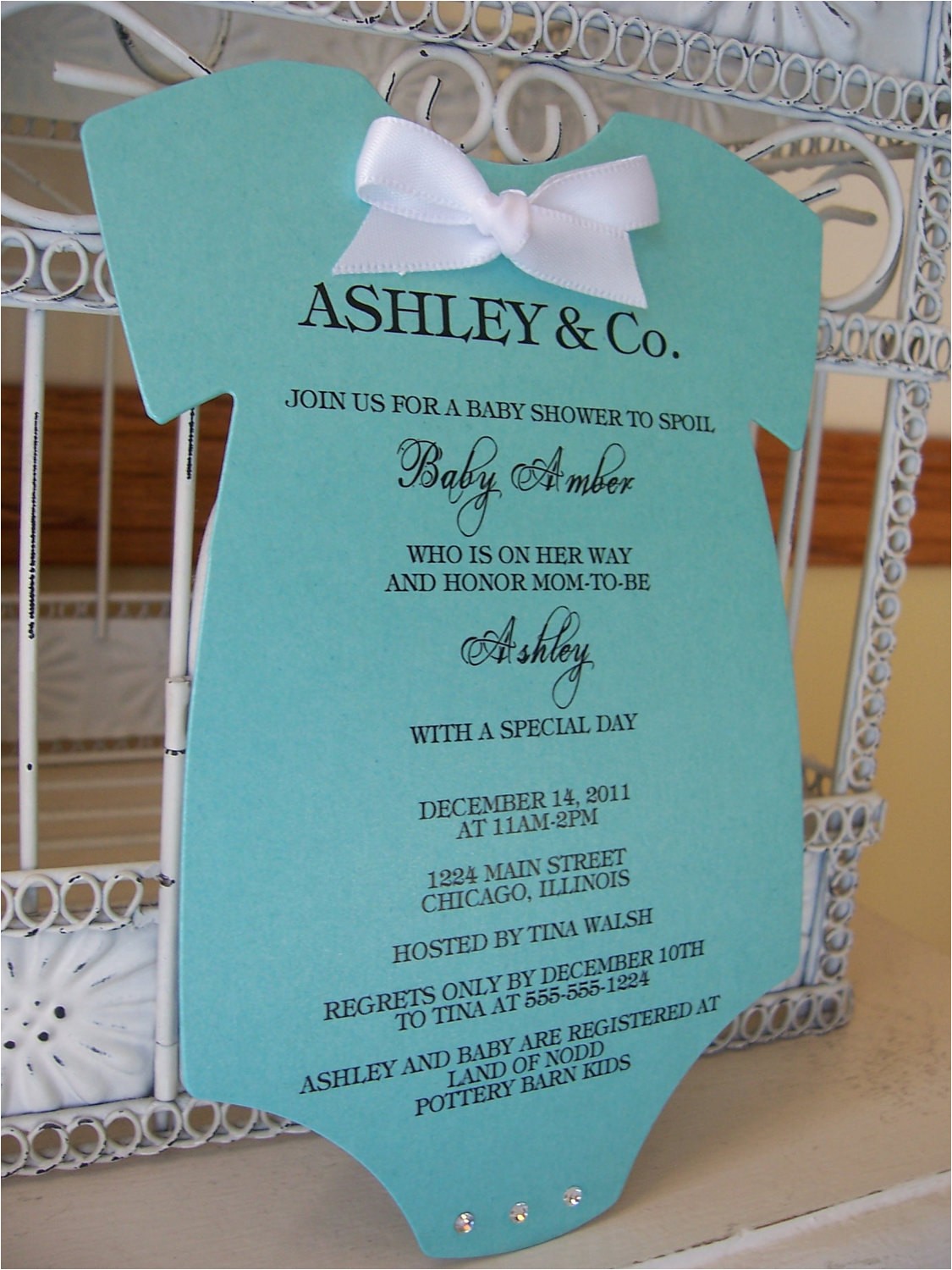 tiffany onesie baby shower invitations