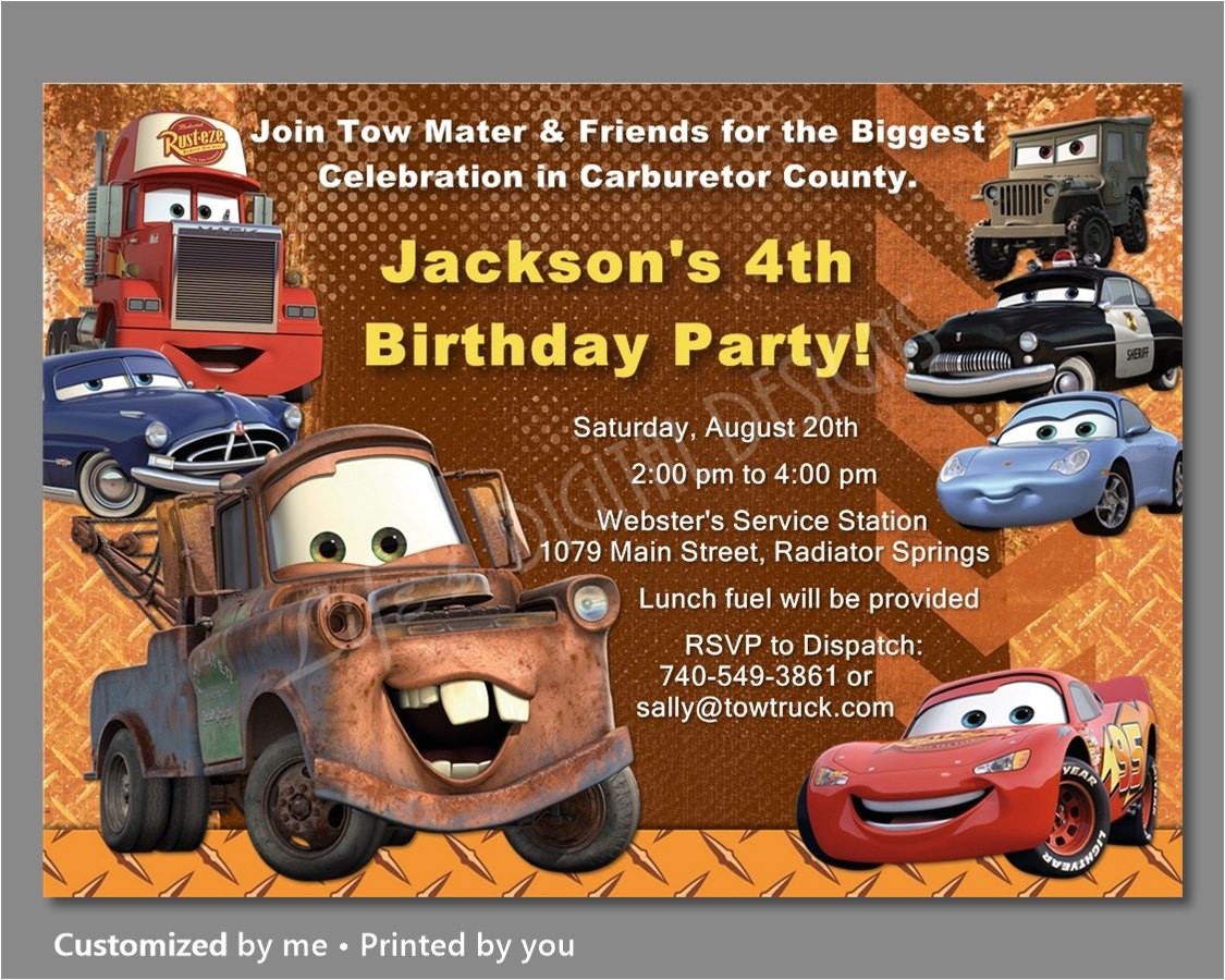 cars birthday invitation mater