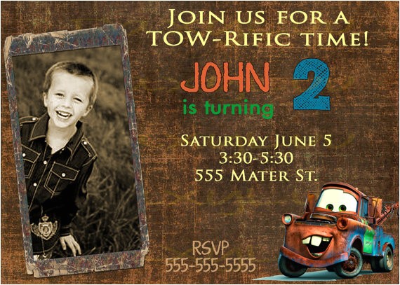 disney inspired cars tow mater birthday