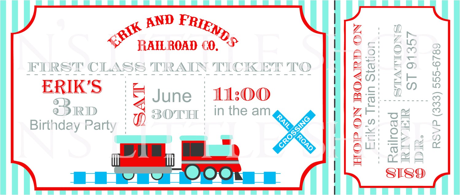 train ticket birthday party invitation
