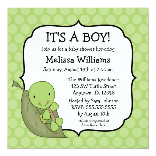 turtle green dots baby shower invitations