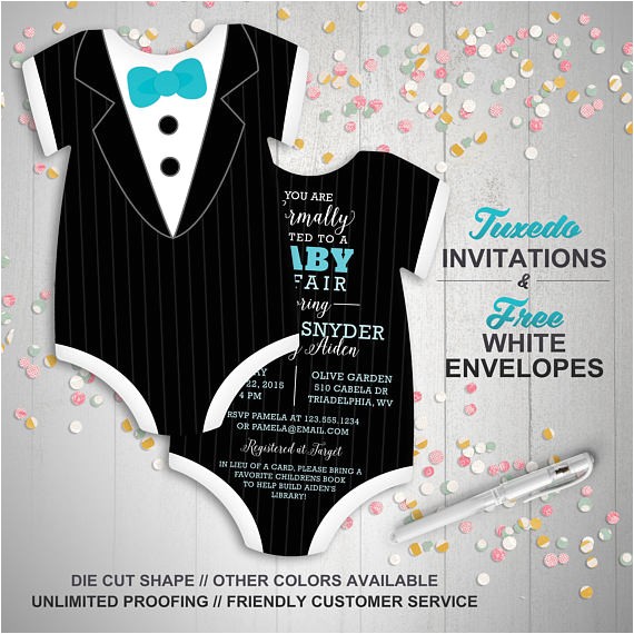 10 tuxedo baby shower invitations black
