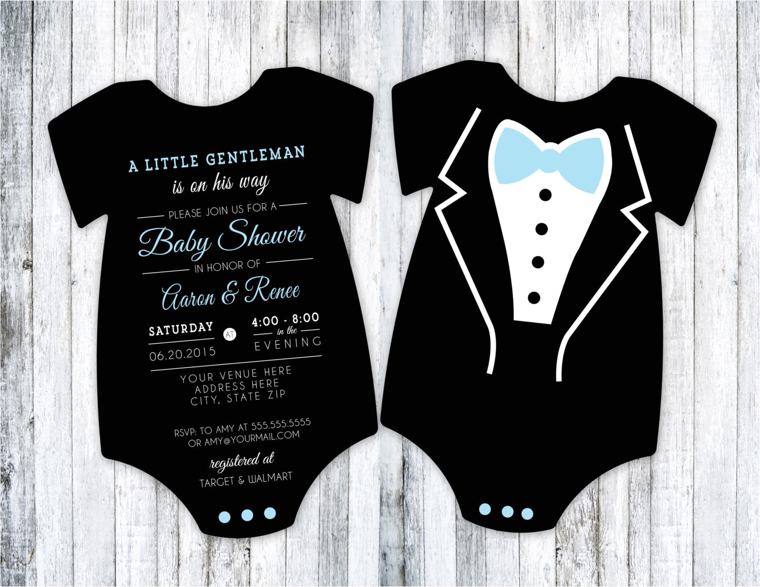 tuxedo onesie baby shower invitation