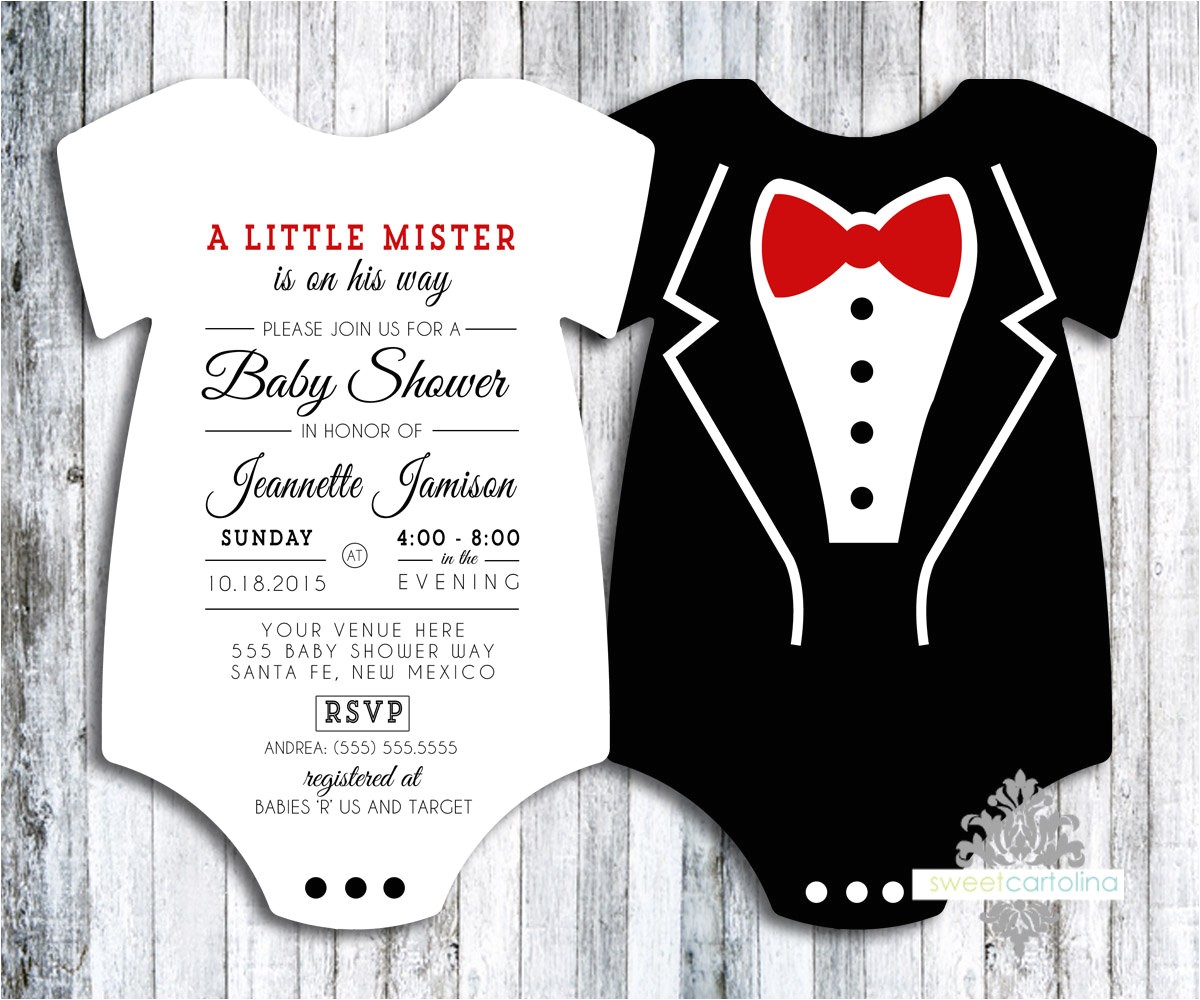 tuxedo baby shower invitation bow tie