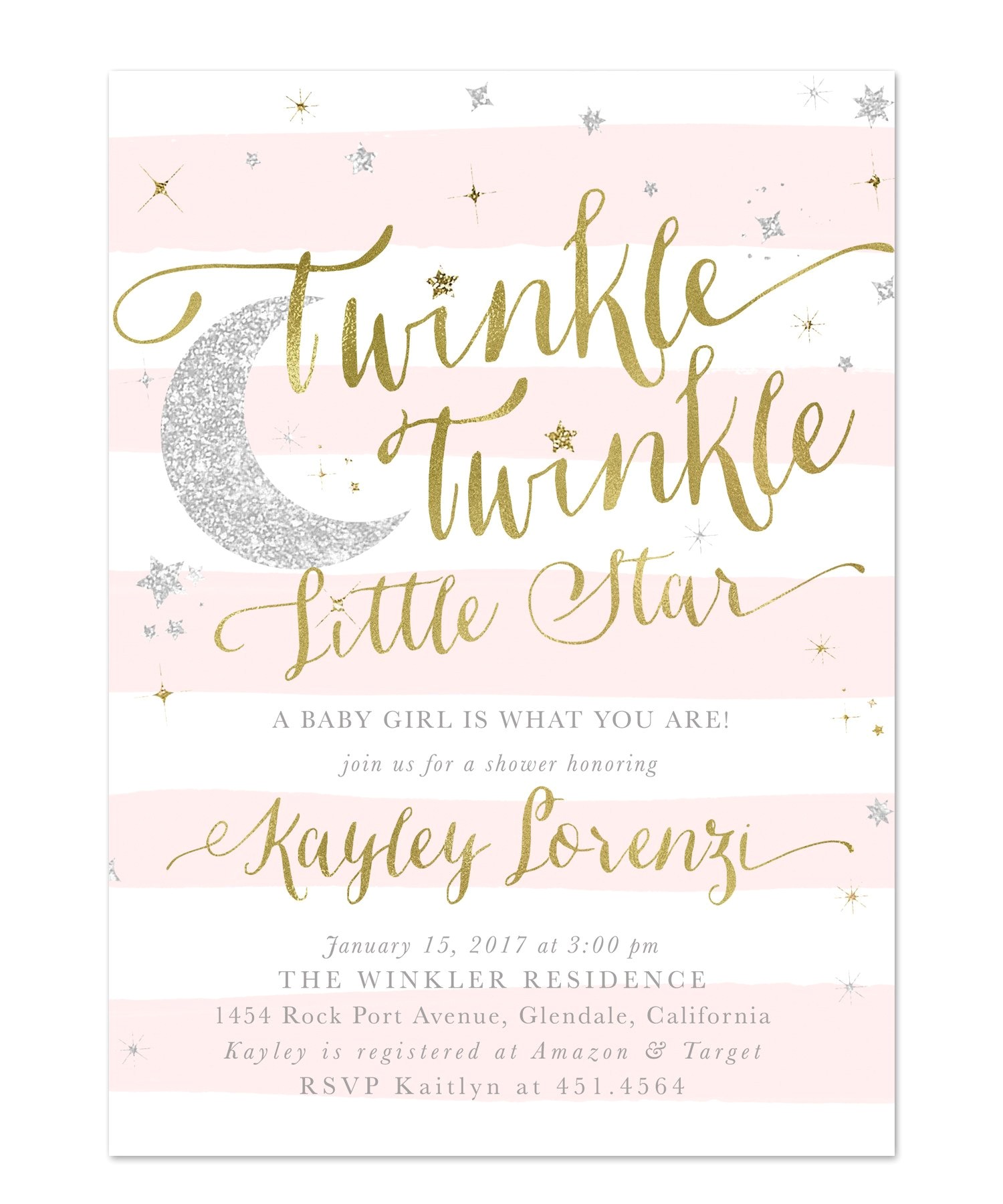 twinkle twinkle little star girl baby shower invitation pink