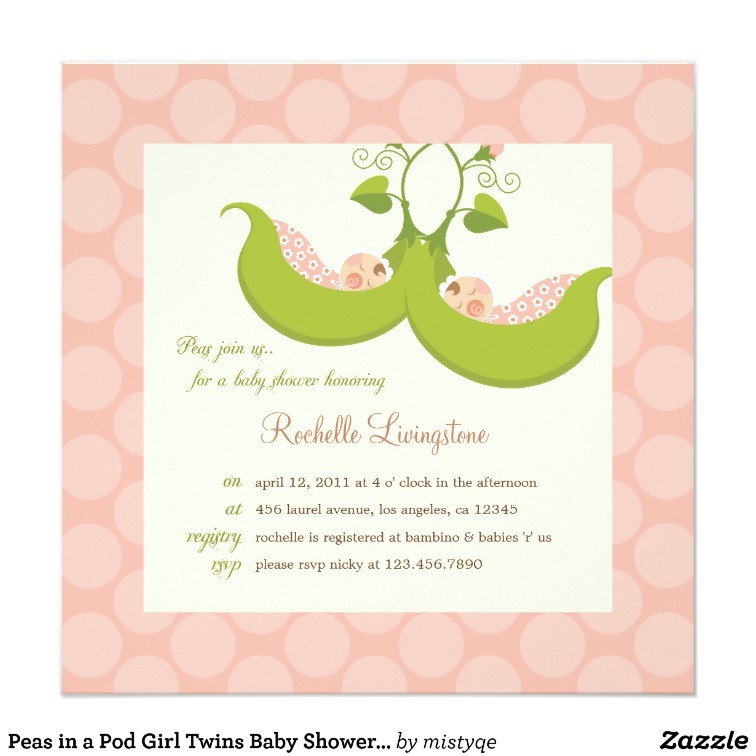 peas in a pod girl twins baby shower invitation