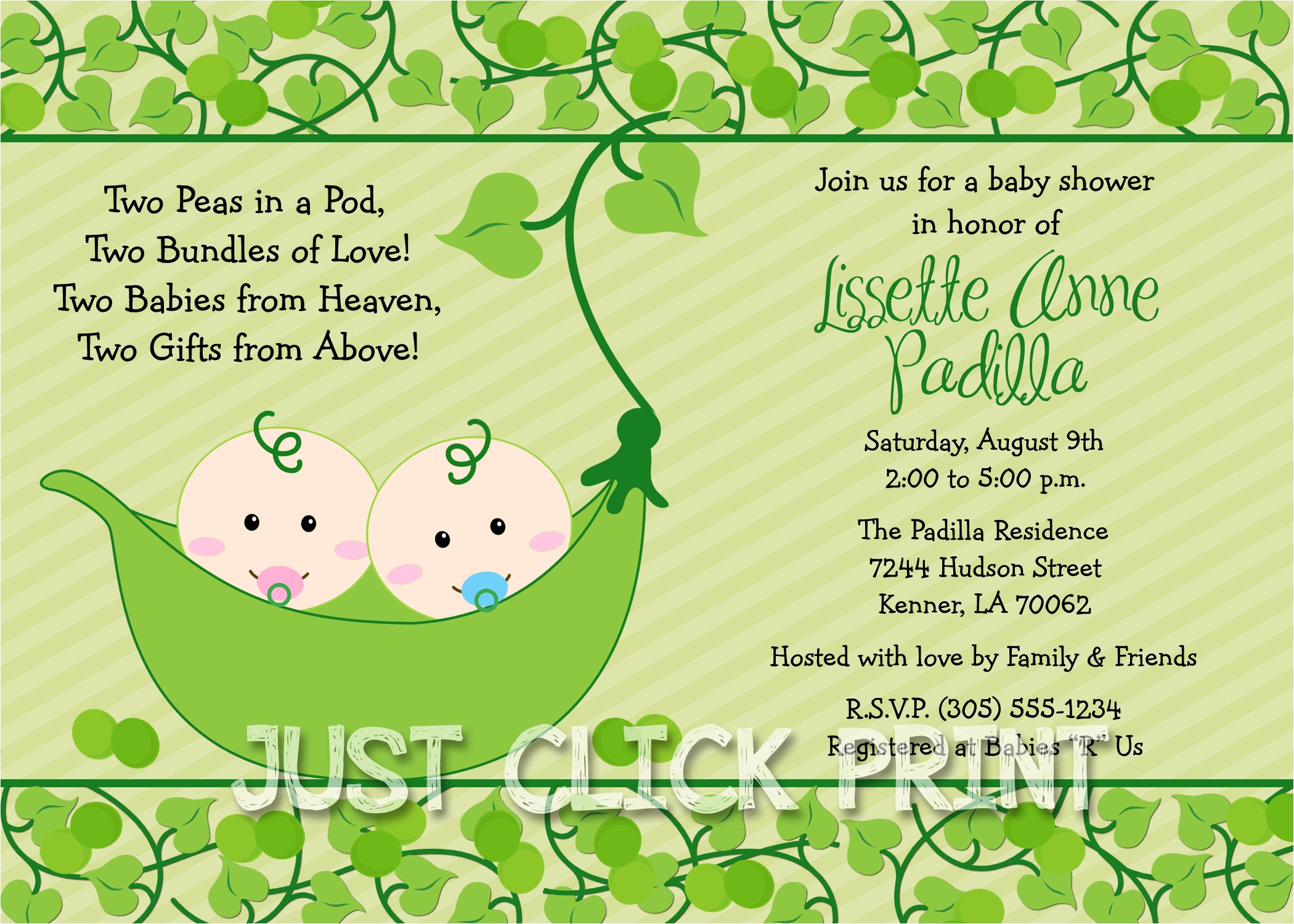 two peas in a pod baby shower invitations for twins