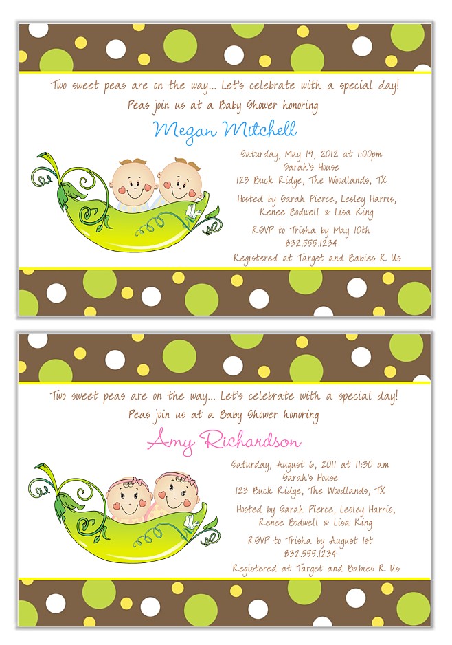 Two Peas in a Pod Twins Baby Shower Invitations Boy Girl