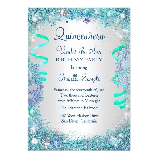 blue under the sea quinceanera 15th birthday party card 256497912391836424