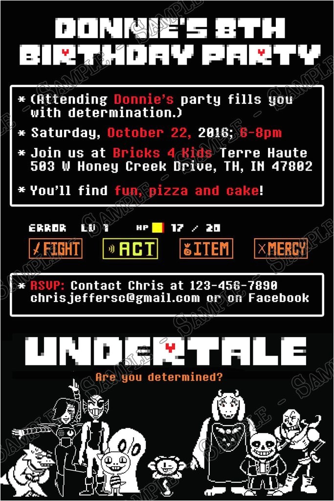 undertale video game birthday invitation