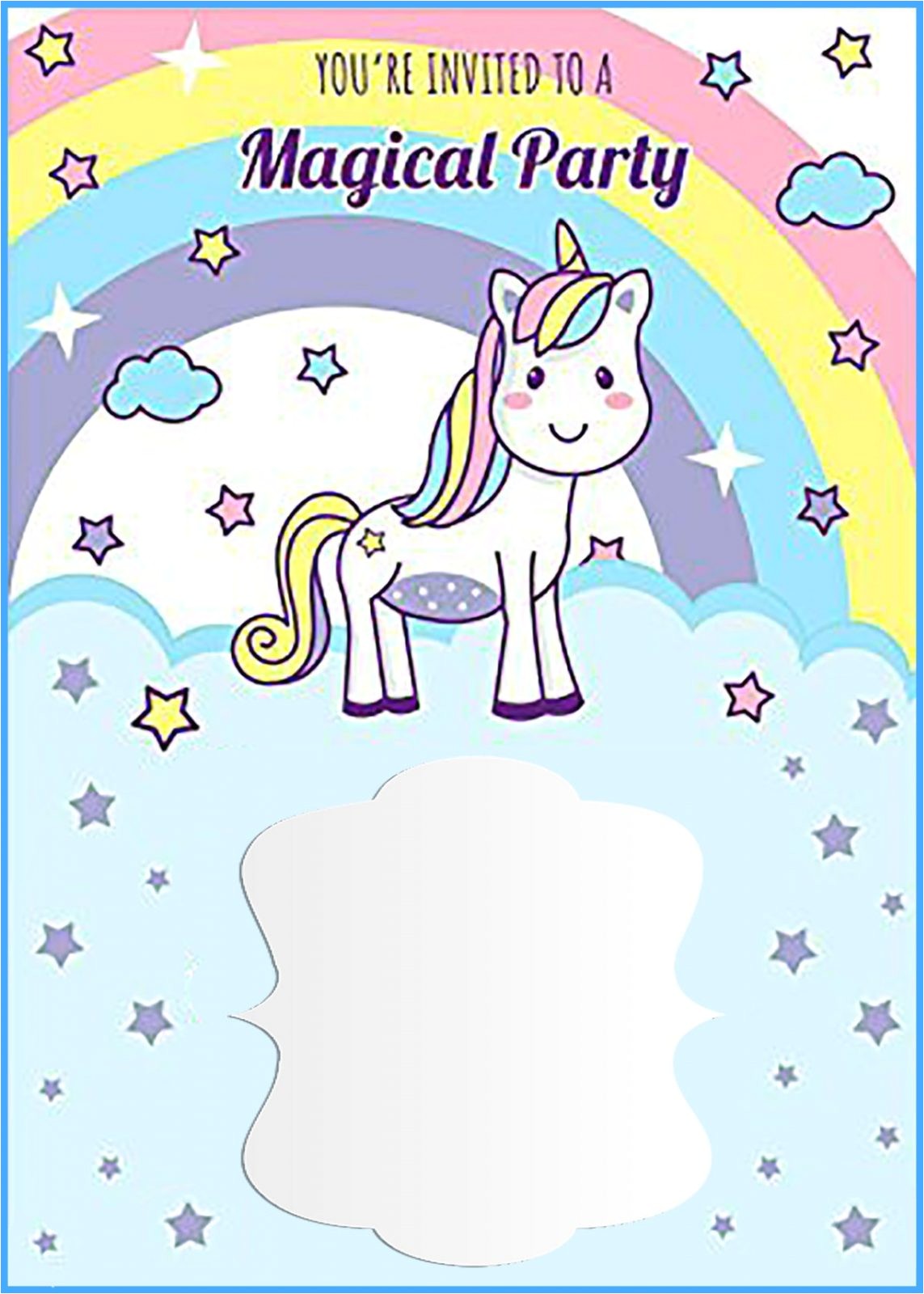 unicorn free printable first birthday invitation template