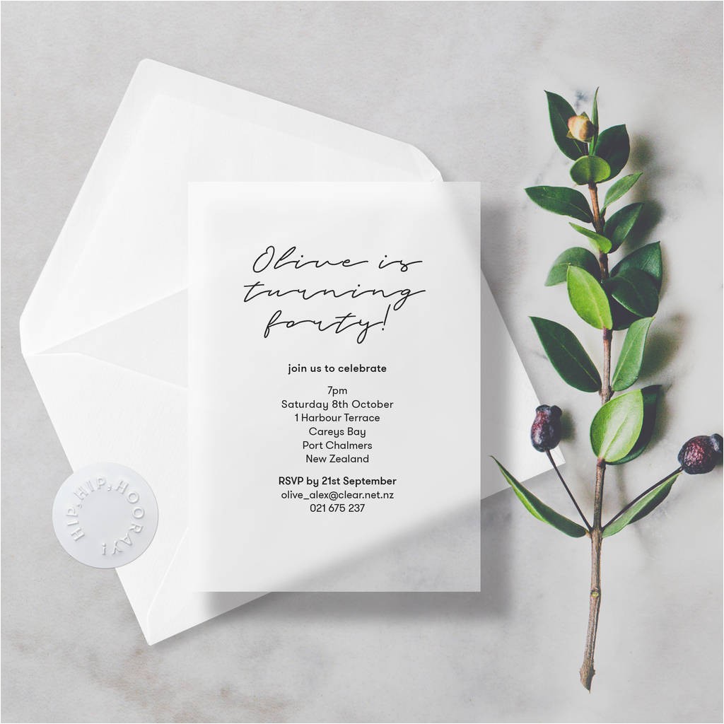 translucent modern minimal vellum birthday invitations