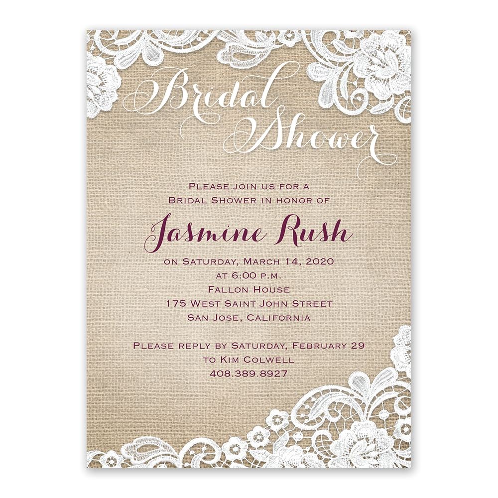 burlap and lace bridal shower invitation