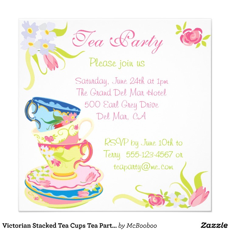 victorian stacked tea cups tea party invitation