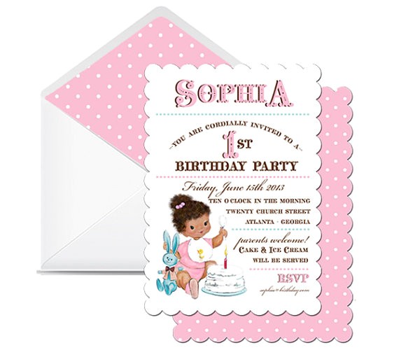 vintage first birthday girl invitations