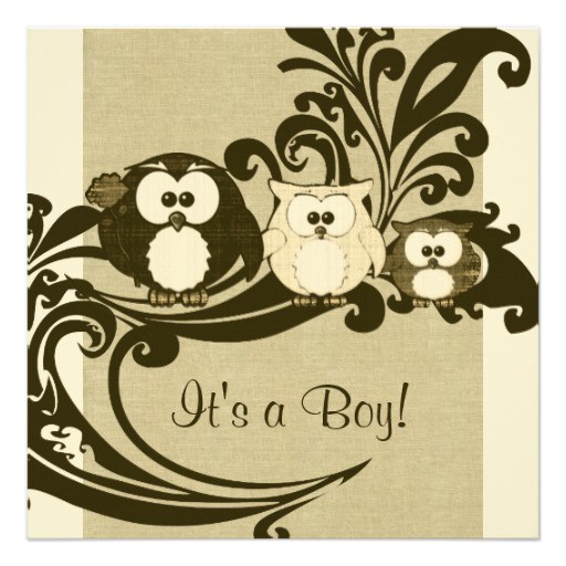 brown vintage owl family baby shower invitation
