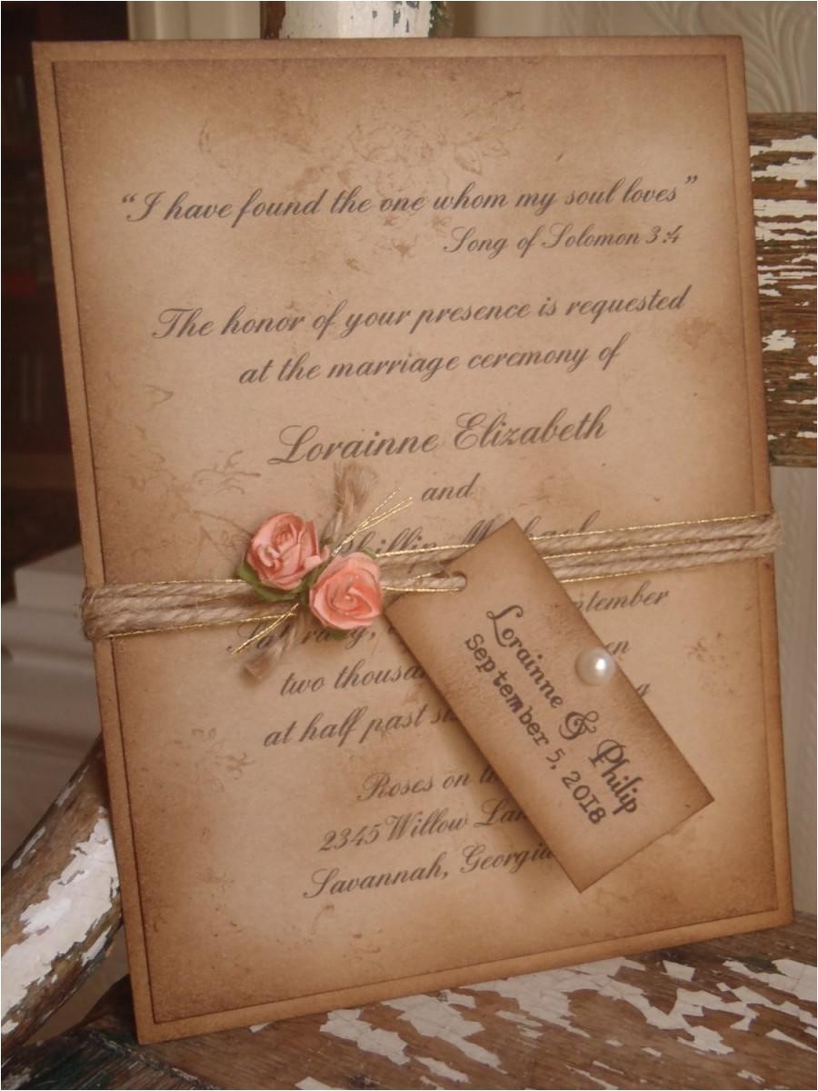 coral rustic vintage woodland kraft wedding invitation shabby romantic sixteen quinceanera bat mitzvah cowgirl peach blush pink
