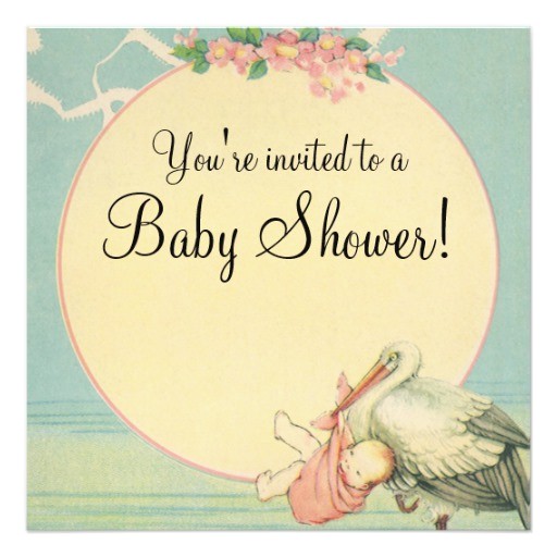 vintage stork baby girl pink blanket baby shower invitation