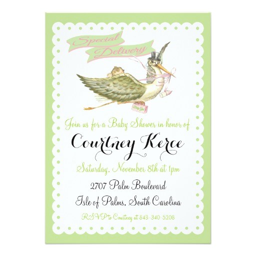 vintage storybook stork baby shower invitations