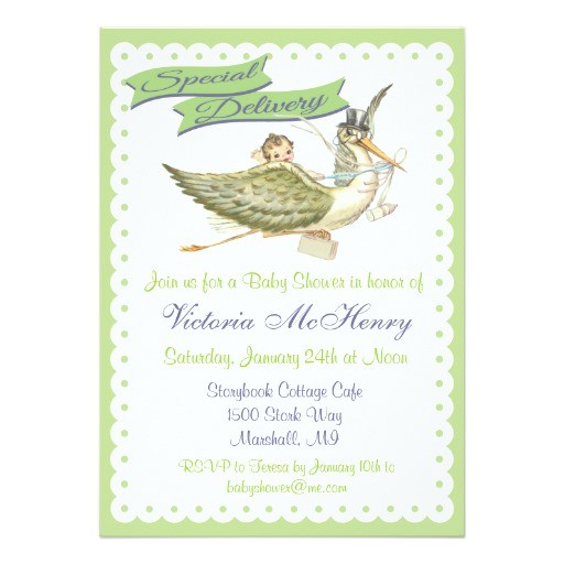 vintage storybook stork baby shower invitations