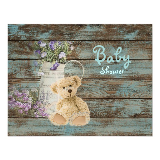 vintage wood teddy bear baby shower invitations