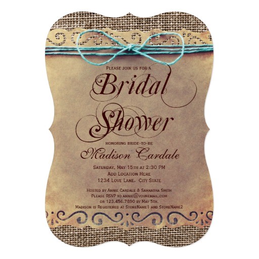 rustic country vintage bridal shower invitations