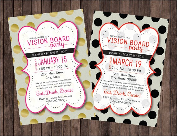 vision board party polka dot invitation