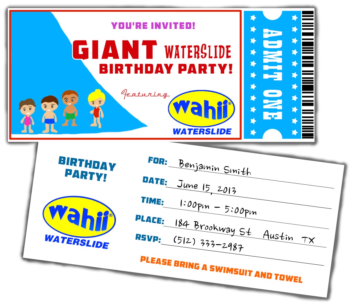 free water slide birthday party invitations