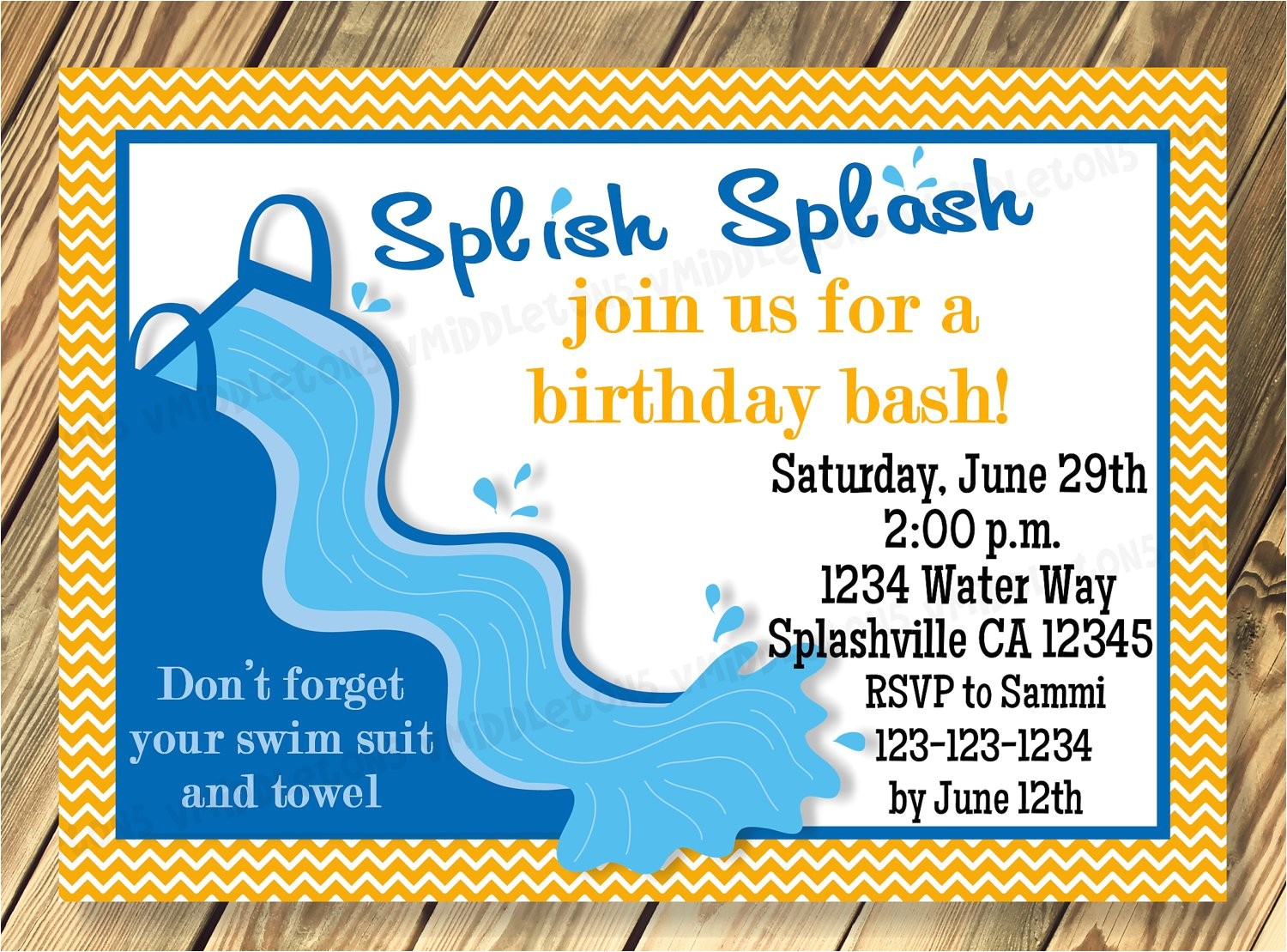 water slide party invitations printable