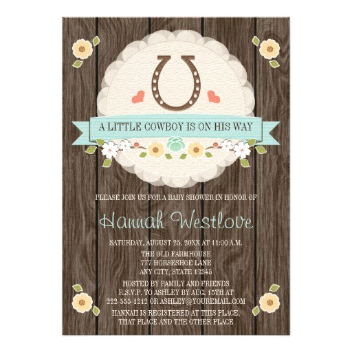 horseshoe western boy baby shower invitation
