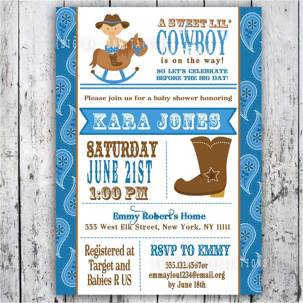 lil cowboy baby shower invitation custom